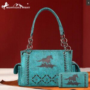 Montana West Horse Collection Concealed Carry Satchel Wallet Set